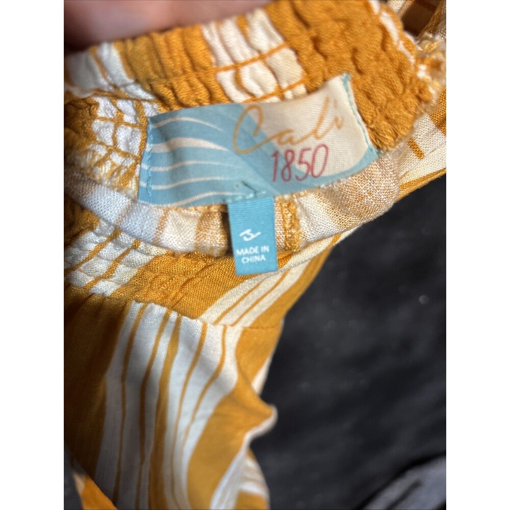Cali 1850 Mustard Yellow & White Striped Romper Linen Blend Sz S Jumpsuit tie - Picture 6 of 6
